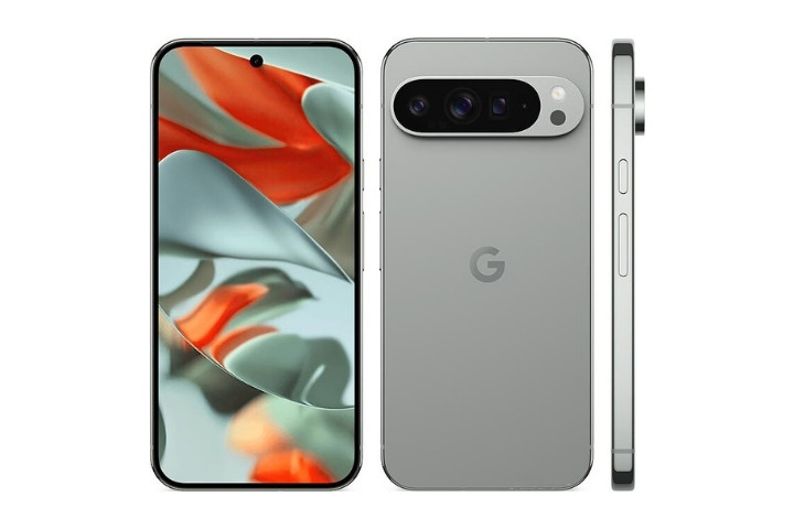 The Google Pixel 9 Pro XL is showing the front side and the back side and side view